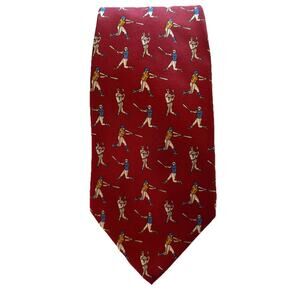 Vtg‎ Kenneth Gordon Baseball Player Print Red 4” Tie New Orleans 100% Silk USA